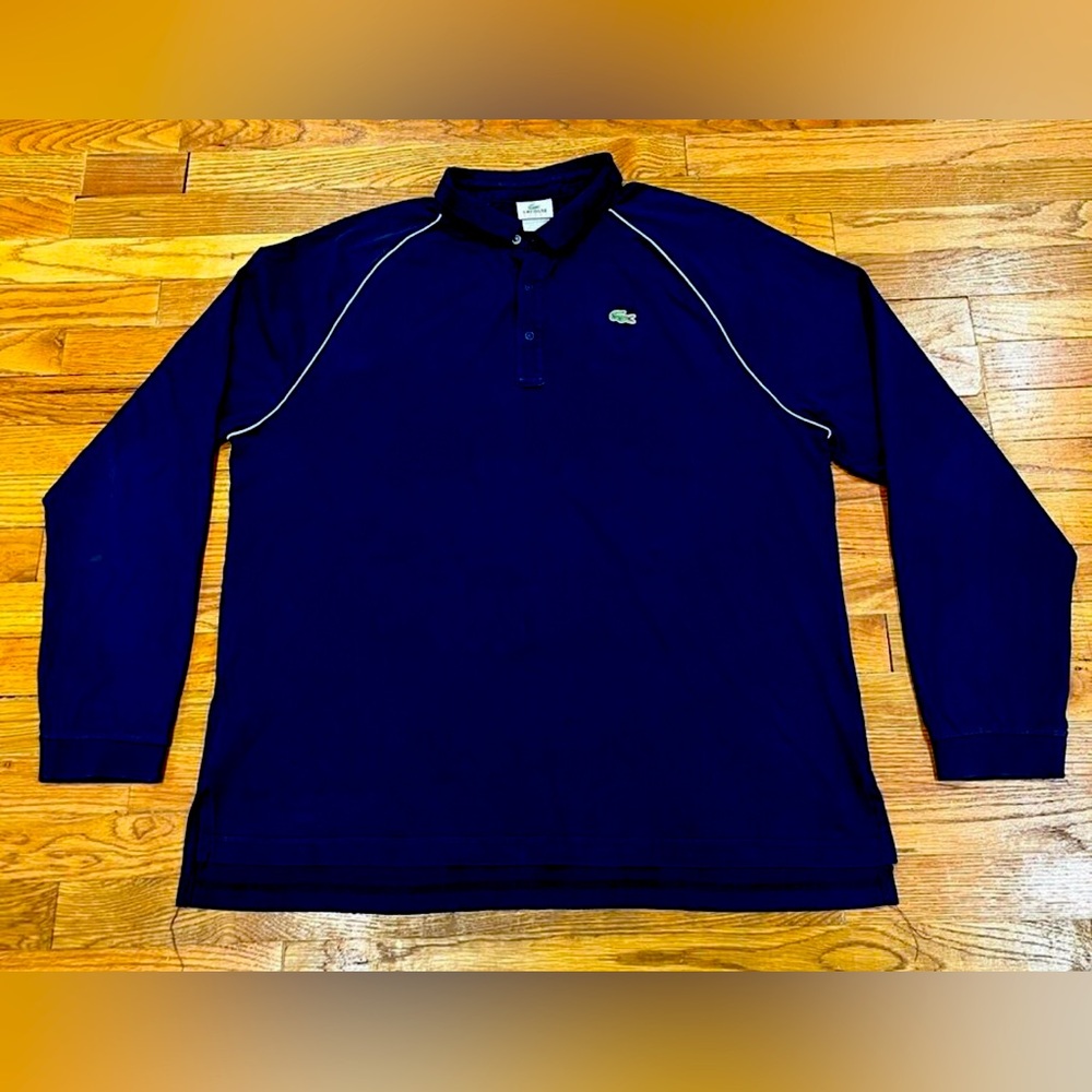 Vintage Lacoste Sport Navy Blue Polo Shirt Sport Logo Piping Preppy L XL 6 Rare